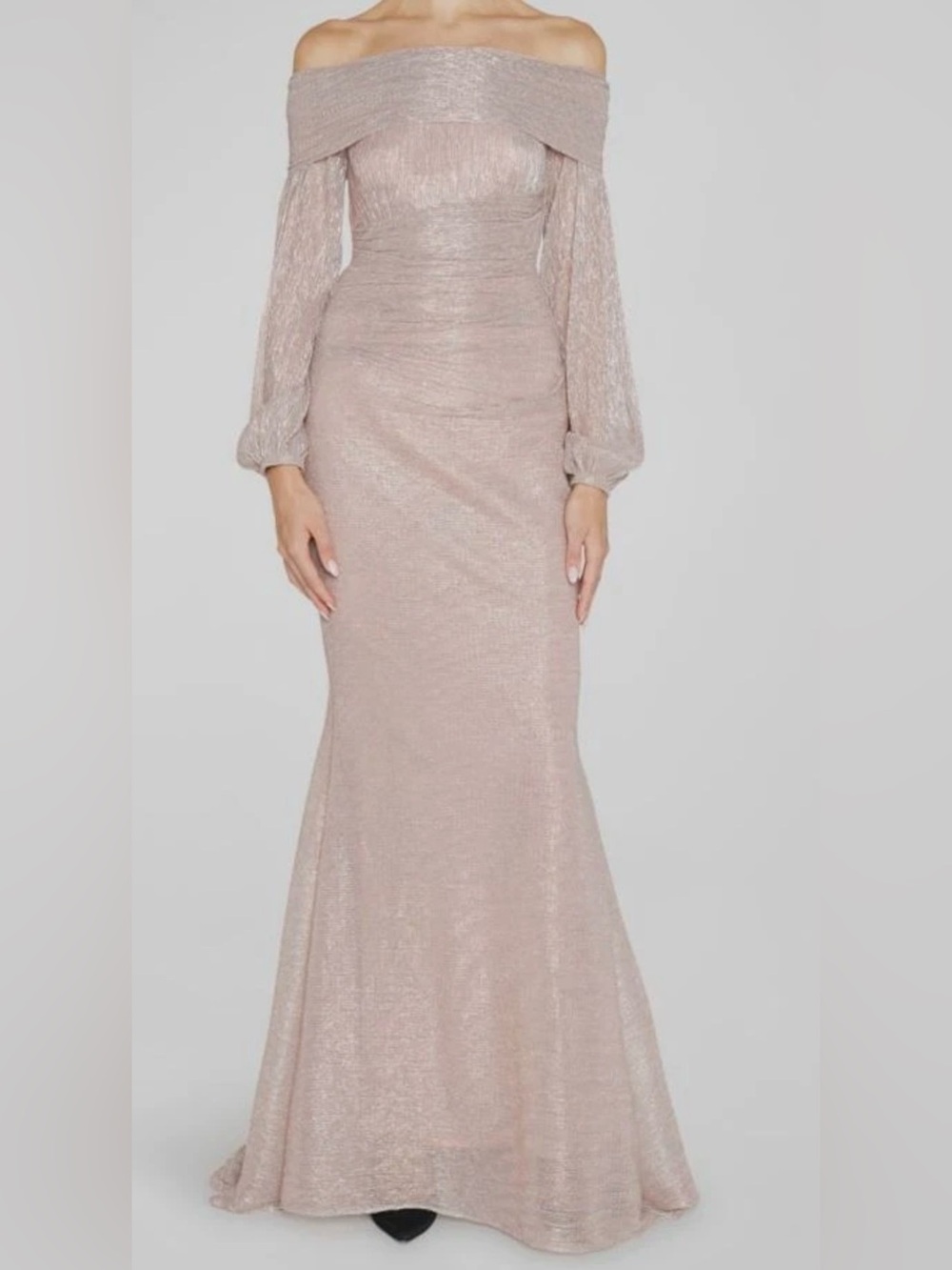 $1750 Talbot Runhof Women's Beige Lurex Draped Stretch Dress Size 8/38
